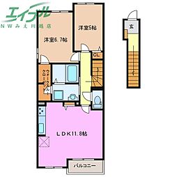 Ｍ・プラム　III 2階2LDKの間取り
