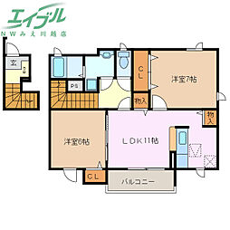 メルシーI 2階2LDKの間取り