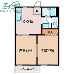 アネックス平津A 2DKの間取図画像