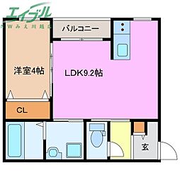 LECOCON四日市VI 1階1LDKの間取り