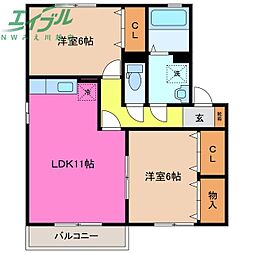 グラティチュードD 2LDKの間取図画像