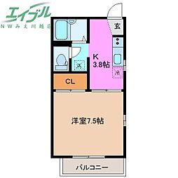 コーポケーアイB 1Kの間取図画像