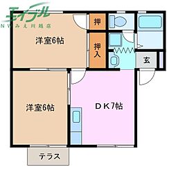 タウニィグリーンメイト2 2DKの間取図画像