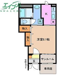 ベルクレイン 1Kの間取図画像
