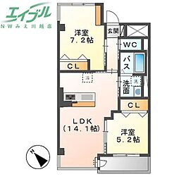 ベルクムント 2LDKの間取図画像