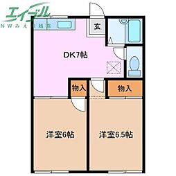 マリオ豊田A 2DKの間取図画像