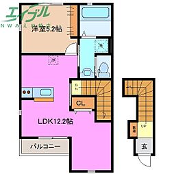 ADAN四日市 1LDKの間取図画像