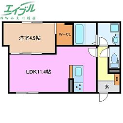 伝馬ルーチェII 1LDKの間取図画像