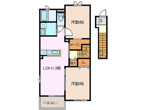 シャト－・ヴェ－ニュスＢ 203｜三重県四日市市大井手２丁目(賃貸アパート2LDK・2階・58.21㎡)の写真 その2