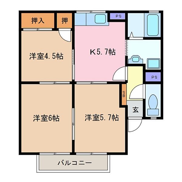 ＧＬＡＹ　Ａ棟 202｜三重県四日市市東日野１丁目(賃貸アパート3K・2階・48.49㎡)の写真 その2