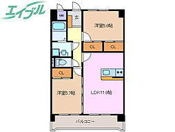 プリリアンスＴＡＫＥＫＯＳＨＩ　Ａ 5階2LDKの間取り