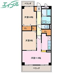 フィオーレ・Ｋ 3階2LDKの間取り