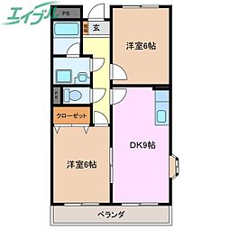 グランメール27 2階2DKの間取り