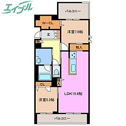 シャーメゾンサクラスクエア本郷 3階2LDKの間取り