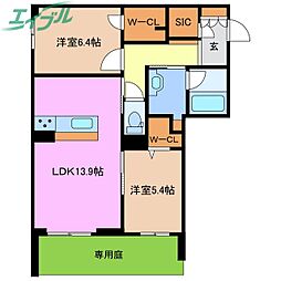 シャーメゾンサクラスクエア本郷 1階2LDKの間取り