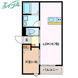 LECOCON四日市　IX 2階1LDKの間取り