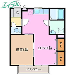 ラ・フォーレ大陽2 1LDKの間取図画像