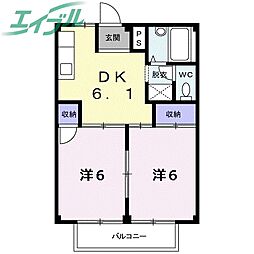 シティハイツ八幡 2階2DKの間取り