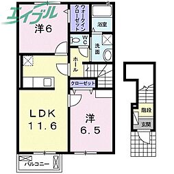 カーサ　絆 2階2LDKの間取り
