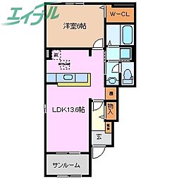 アペックス清水町B 1LDKの間取図画像