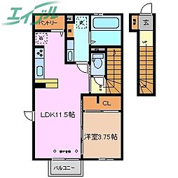 アルバグランデ金場B 1LDKの間取図画像