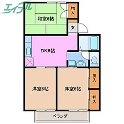 ベル・ファミールB棟 3DKの間取図画像