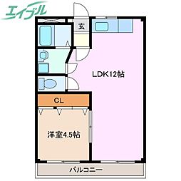 サンハイム宮西 1LDKの間取図画像