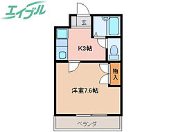 プルーリオン'98 1Kの間取図画像