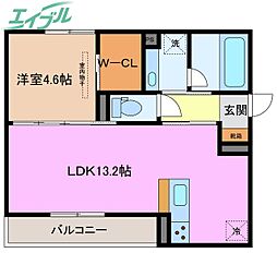 アネシスvilla赤堀 1LDKの間取図画像