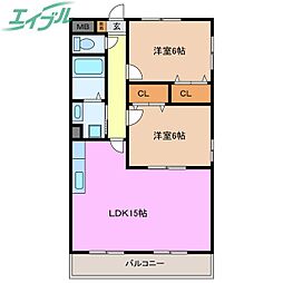 フローラルパレス 2LDKの間取図画像