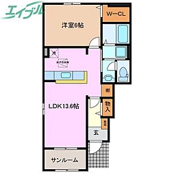 ラ・ルーチェ桜 1LDKの間取図画像