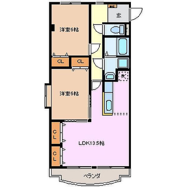 エスポワールII 205｜三重県四日市市金場町(賃貸マンション2LDK・2階・57.64㎡)の写真 その2