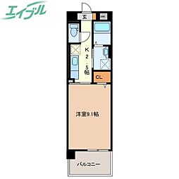 サンルミエール 3階1Kの間取り