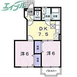 シャトー・ノール1 2DKの間取図画像