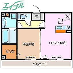 レジデンス朝日町B 1LDKの間取図画像