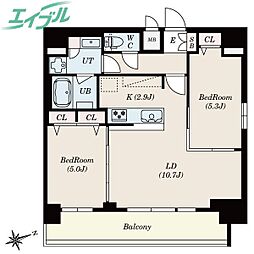 Ｓ−ＲＥＳＩＤＥＮＣＥ四日市安島ａｌｏｇｇｉｏ 12階2LDKの間取り
