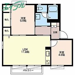 第2グランドール C棟 2階2LDKの間取り