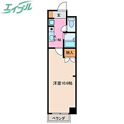マンハイムカドゲン 2階1Kの間取り