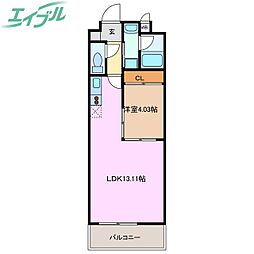 レジデンス四日市 1LDKの間取図画像