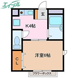 エバーグリーン森 1Kの間取図画像