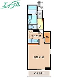 ブリーズ九の城 ワンルームの間取図画像