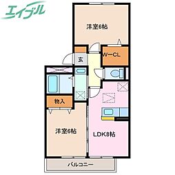 フローラルパークスA 2DKの間取図画像