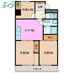 シャンボール西浦 3DKの間取図画像