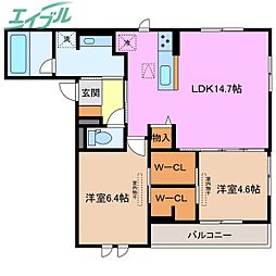 アネシスvilla赤堀 2LDKの間取図画像