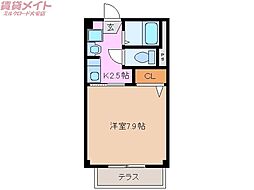 グレーススズカ 2階1Kの間取り