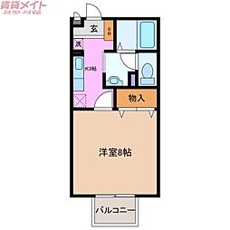 ジュネス院南　B 2階1Kの間取り