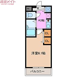 ダイヤマンション麻生田 2階1Kの間取り