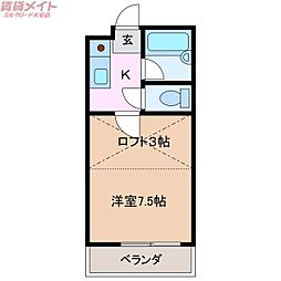 マリオ東員 1Kの間取図画像