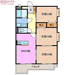 ウォールナッツパレス 3DKの間取図画像