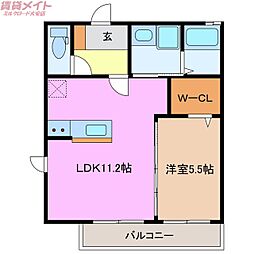 コート蘭山 1LDKの間取図画像